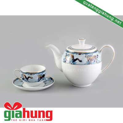 BỘ ẤM TRÀ GỐM SỨ MINH LONG CAMELLIA TỨ LINH 0.8 LÍT - 054