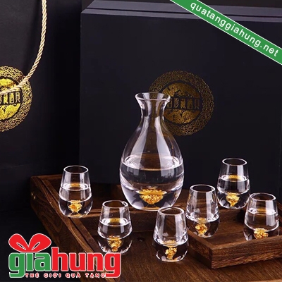 Bộ bình ly cốc uống rượu dát vàng lá 24k 047