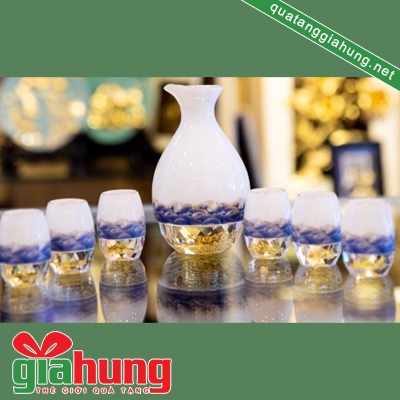 Bộ bình ly cốc uống rượu dát vàng lá 24k 048