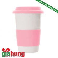 Cốc sứ có vỏ cao su cách nhiệt màu vàng pastel (size M) 013