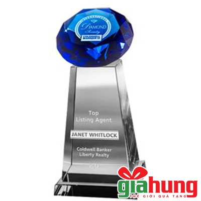 Cúp pha lê kim cương xanh 048