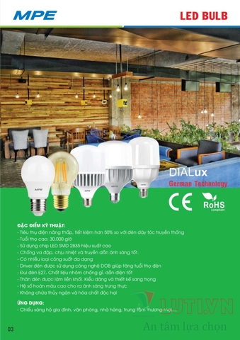 CATALOGUE BẢNG GIÁ ĐÈN LED MPE (THÁNG 10/2021)