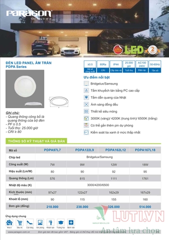 CATALOGUE BẢNG GIÁ ĐÈN LED PARAGON 2021-2022