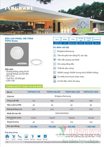 CATALOGUE BẢNG GIÁ ĐÈN LED PARAGON 2021-2022