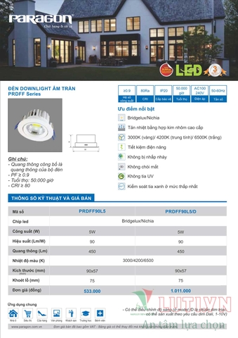 CATALOGUE BẢNG GIÁ ĐÈN LED PARAGON 2021-2022