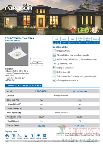 CATALOGUE BẢNG GIÁ ĐÈN LED PARAGON 2021-2022