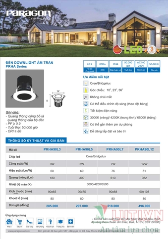 CATALOGUE BẢNG GIÁ ĐÈN LED PARAGON 2021-2022