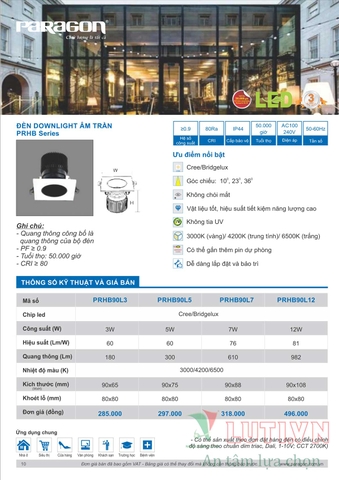 CATALOGUE BẢNG GIÁ ĐÈN LED PARAGON 2021-2022