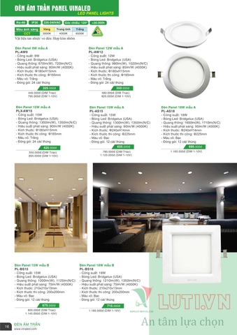 CATALOGUE BẢNG GIÁ ĐÈN LED VINALED 2021-2022