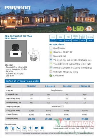 CATALOGUE BẢNG GIÁ ĐÈN LED PARAGON 2021-2022