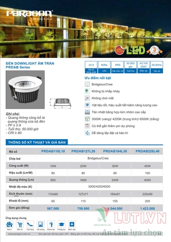 CATALOGUE BẢNG GIÁ ĐÈN LED PARAGON 2021-2022