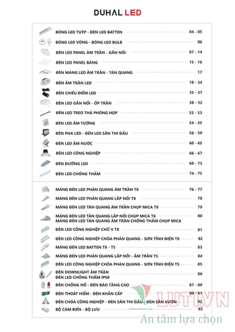 CATALOGUE BẢNG GIÁ ĐÈN LED DUHAL A (THÁNG 4/2021)