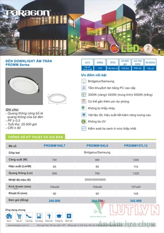 CATALOGUE BẢNG GIÁ ĐÈN LED PARAGON 2021-2022