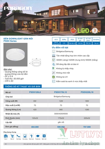 CATALOGUE BẢNG GIÁ ĐÈN LED PARAGON 2021-2022