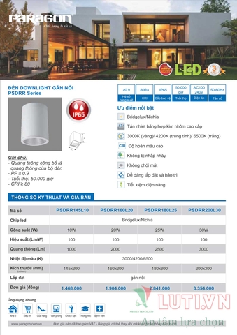 CATALOGUE BẢNG GIÁ ĐÈN LED PARAGON 2021-2022