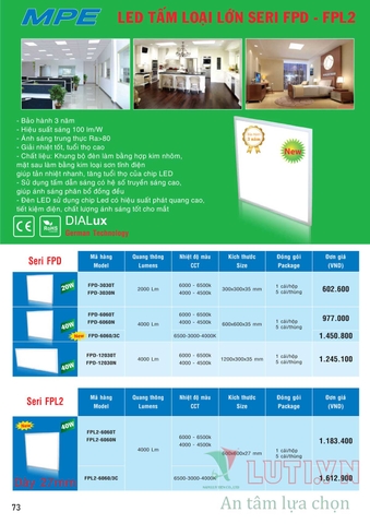 CATALOGUE BẢNG GIÁ ĐÈN LED MPE (THÁNG 10/2021)