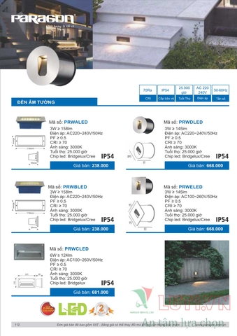 CATALOGUE BẢNG GIÁ ĐÈN LED PARAGON 2021-2022