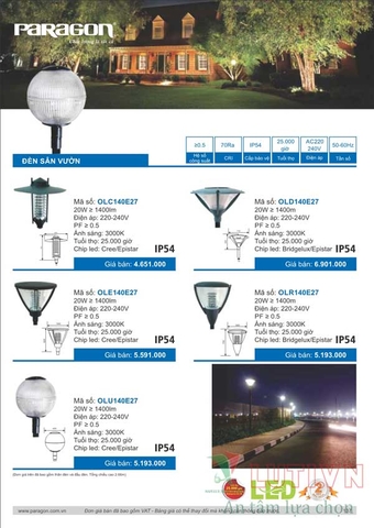 CATALOGUE BẢNG GIÁ ĐÈN LED PARAGON 2021-2022