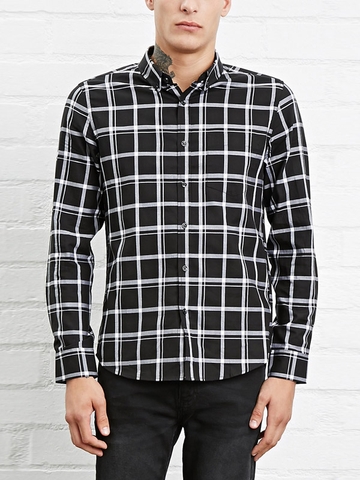 Áo Sơ Mi Tay Dài Forever21 Slim-Fit Plaid Shirt - SIZE XS/S