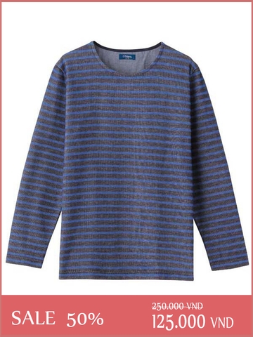 Áo Thun Nam tay Dài NAVY Organic Cotton Stripe With Boat Neck T-shirt - SIZE M