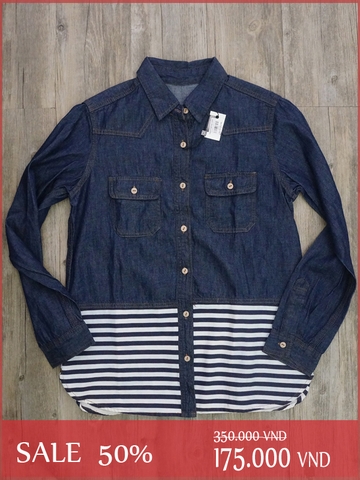 Áo Nữ Sơ Mi GU Striped Denim Shirt - SIZE M