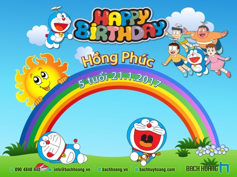 Thiết Kế Backdrop Sinh Nhật - Phông Sinh Nhật 42 Doremon Doraemon