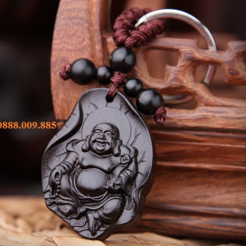  Móc đeo chìa khoá phong thuỷ hình Phật Di Lặc bằng gỗ cao cấp 609