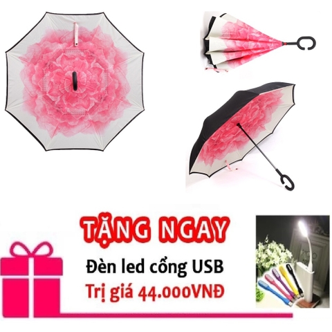 Ô dù đa năng mở ngược chuyên dùng cho ô tô sen cạn tặng đèn led usb