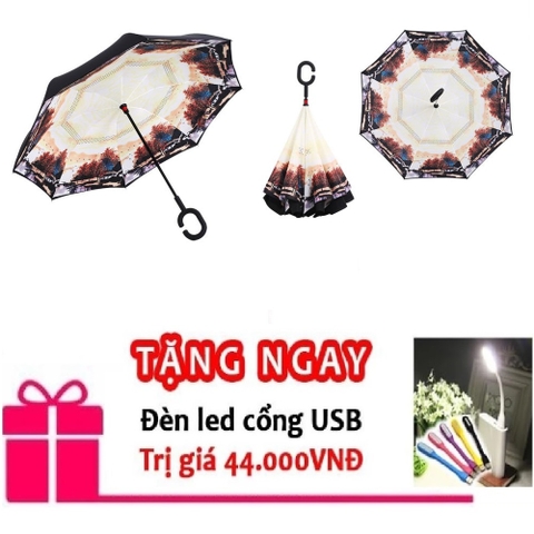 Ô dù đa năng mở ngược chuyên dùng cho ô tô rừng phong tặng đèn led usb