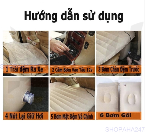 Đệm hơi ô tô nhiều màu shopaha247 (Đen, Xám, Kem)