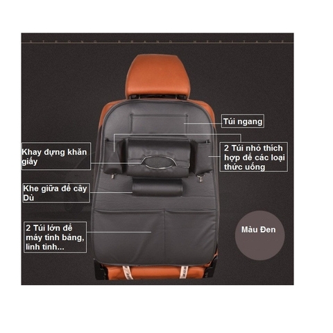 Bộ 1 túi đựng đồ 7 ngăn sau ghế xe hơi đa năng bằng da cao cấp (màu kem)