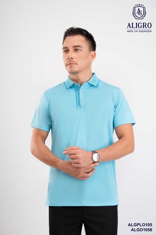 Áo polo golf nam ngắn tay ALIGRO chất vải coolmax màu xanh biển năng động ALGPLO105