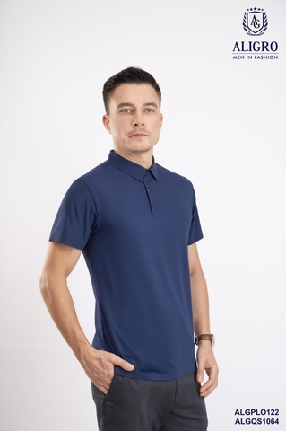 Áo polo golf nam ngắn tay ALIGRO chất vải coolmax trơn màu navy năng động ALGPLO122