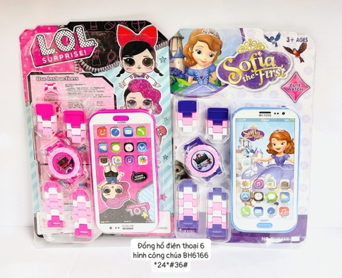 Đồng hồ điện thoại 6 hình công chúa-BH6166 *24*
