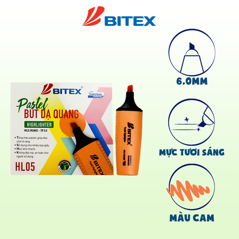 Bút dạ quang Pastel - HL05 BITEX (12cây - hộp)