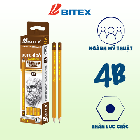 Bút chì Mỹ thuật 4B Premium nhúng dầu - PC14 BITEX ( 12 cây - hộp)