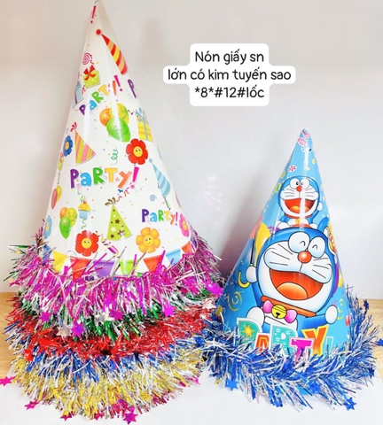 Nón giấy sinh nhật Lớn có Kim Tuyến Sao *8* (Lốc)