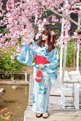 Kimono - Yukata màu xanh ngọc mát mẻ