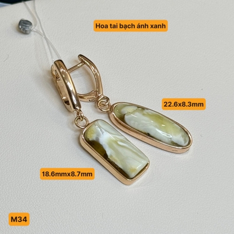 Hoa tai bạc mạ vàng bạch ánh xanh