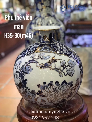 Bình hút tài lộc vẽ vàng - phu thê viên mãn - cao 35cm