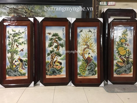 Tranh tứ cảnh tùng cúc trúc mai - 40x100cm