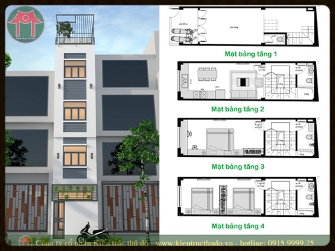 Thiết Kế Nhà 4 tầng 1 tum phong cách hiện đại-KT 2.9m x 10.8m-CĐT Anh Tiến