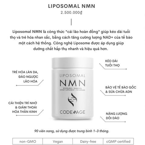 Viên Uống Chống Lão Hóa Codeage Liposomal Nmn 90V - hàng cty