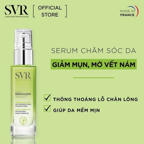 Serum SVR Làm Giảm Mụn, Mờ Nám, Làm Mềm Mịn Da 30ml Sebiaclear Serum