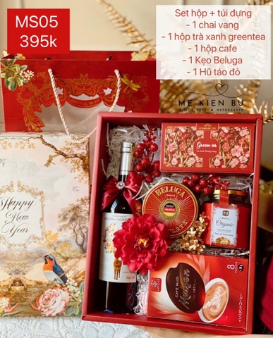 Set Quà Tết Hộp + Túi MS05 ĐỎ