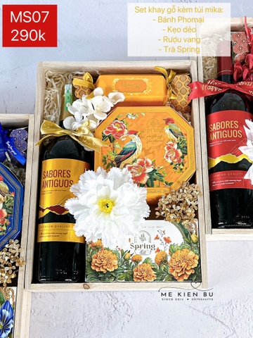 Set Quà Tết Khay Gỗ Kèm Túi Mika MS07