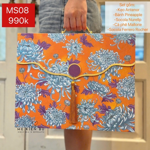 Set Quà Tết Hộp Quai Xách MS08 VÀNG CAM - KHÔNG RƯỢU