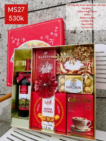 Set Quà Tết Hộp + Túi Sắc Xuân MS27 - ĐỎ