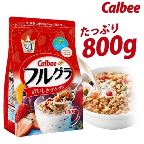 Ngũ cốc hoa quả Calbee đỏ 750g (Yến mạch, lúa mạch đen, đường khô , đu đủ, nho khô, táo...)