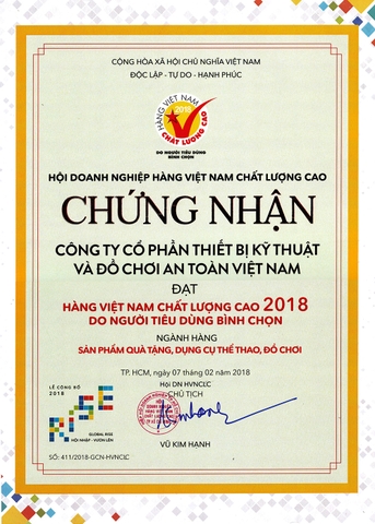Đồ Chơi An Toàn Việt Nam ANTONA  có 2 năm liên tiếp nhận danh hiệu Hàng Việt Nam Chất Lượng Cao